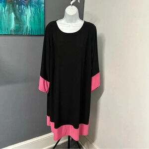 STUDIO WORKS Women’s 2X Color Block Dress Midi Black Pink‎ Stretch Career Party